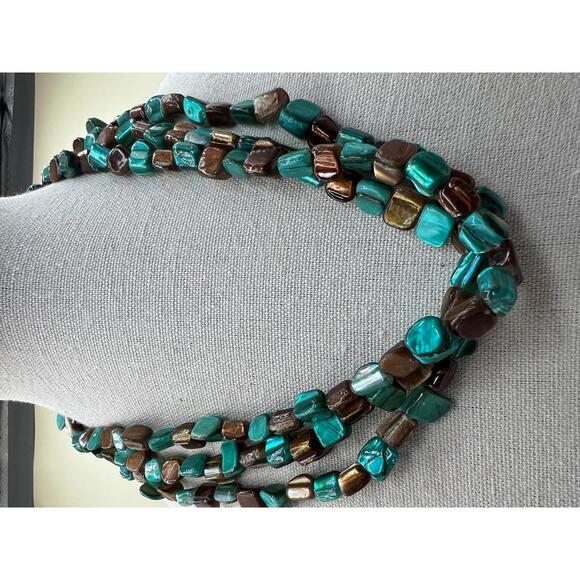 Beaded Necklace with Turquoise Colored and Brown Stones - Picture 3 of 8
